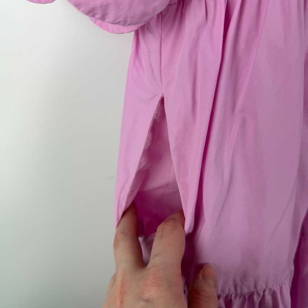 English Factory Pink Scalloped Tiered Mini Dress Small Puff Sleeve Preppy Cotton - Picture 3 of 12